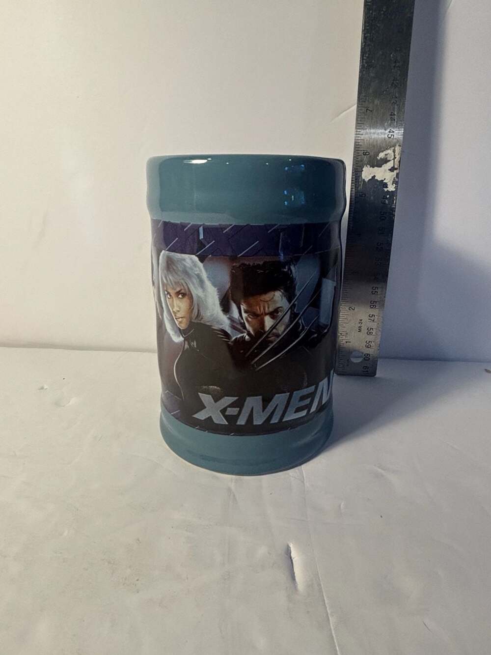 2003 NECA X-Men X2 Movie Ceramic Stein Mug featuring Wolverine Storm and Cyclops